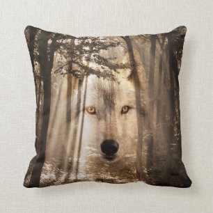 Coussin Visage fantomatique de loup dans les bois