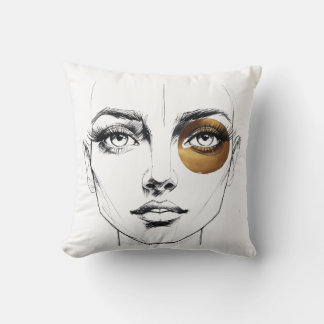 Coussin Visage Féminin Abstrait Gras avec Accent d'Oeil en