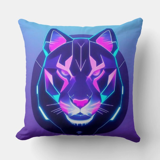 Coussin Visage Futuriste de Panthère au Néon (Recto)