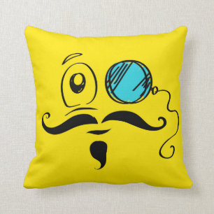 Coussin Visage jaune de fantaisie avec le monocle et la