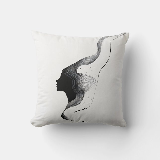 Coussin Visage minimaliste de femme Abstraite avec cheveux (Recto)
