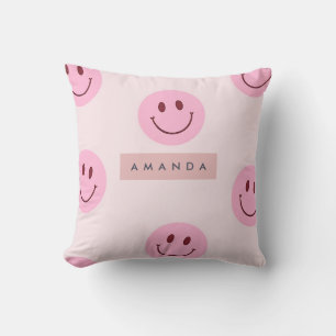 Coussin Visage Sourire Rose Pastel Personnalisé