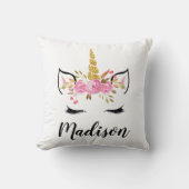 Coussin Visage Unicorne avec cils Nom personnalisé (Recto)
