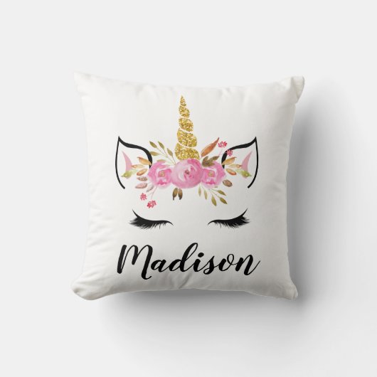 Coussin Visage Unicorne avec cils Nom personnalisé (Recto)