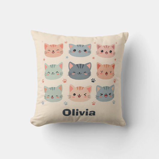 Coussin Visages de chaton Kawaii Adorables (Recto)