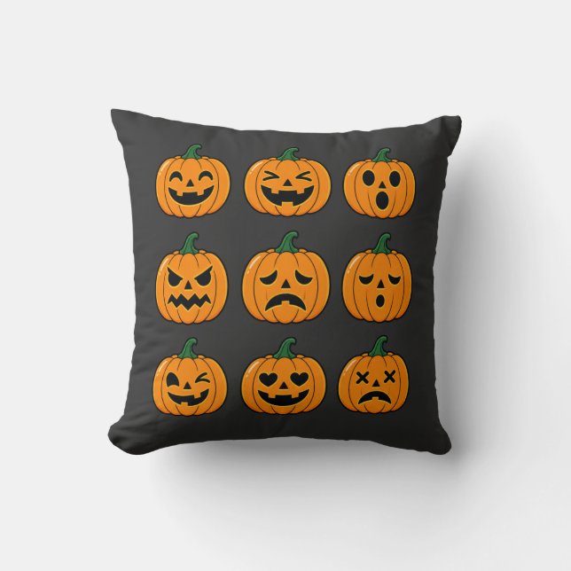 Coussin Visages de citrouille mignons pour Halloween (Recto)