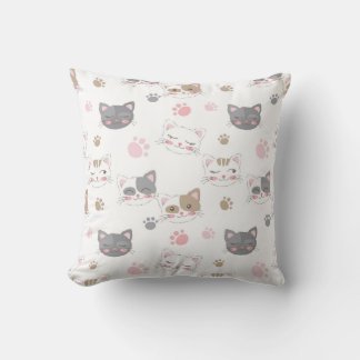Coussin Visages et Empreintes de pattes de chats joueurs