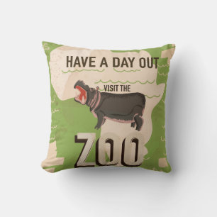Coussin Visitez la affiche de voyage vintage du zoo.