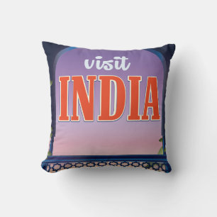 Coussin Visitez l'Inde Impression de voyage vintage.