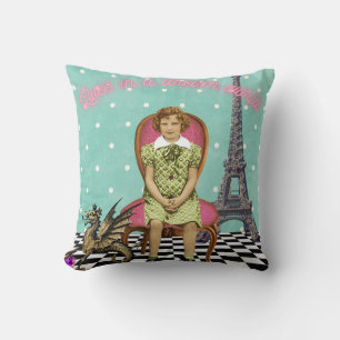 Coussin Vit Dans Un Monde De Rêve Fille Vintage Funky