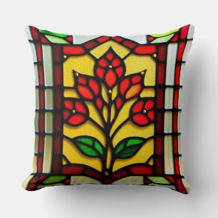 Coussin Vitrail avec fleur rouge