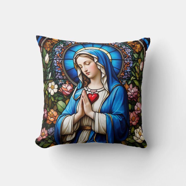 Coussin Vitrail de Vierge Marie catholique (Recto)