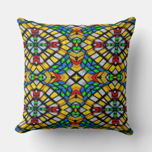 Coussin Vitrail jaune, rouge et bleu