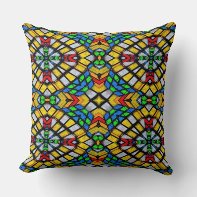 Coussin Vitrail jaune, rouge et bleu (Recto)