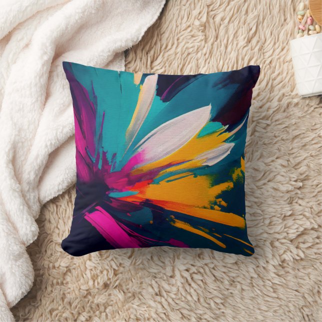 Coussin Vive Floraison – Énergie Florale Abstraite Explosi (Couverture)