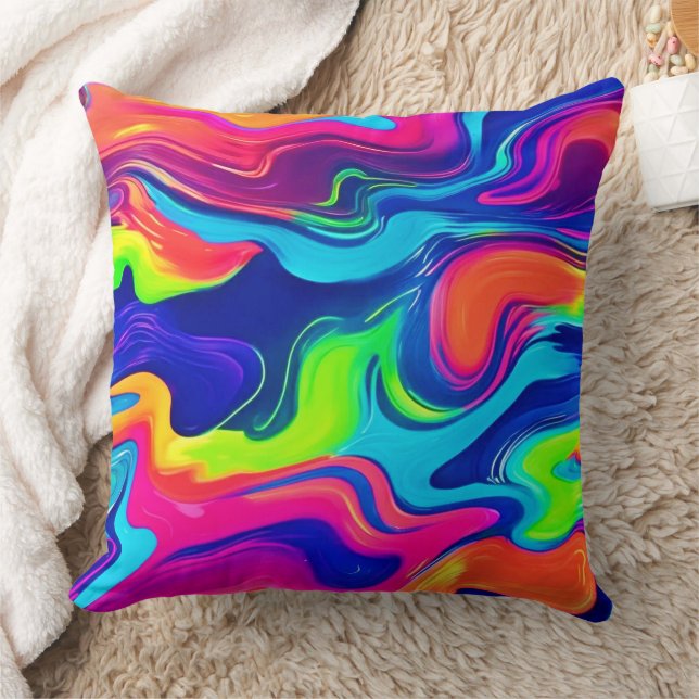 Coussin Vivid Abstrait Color Waves Art (Couverture)