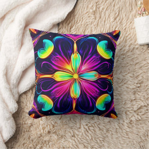 Coussin Vivid Neon Floral Mandala Art