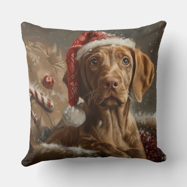 Coussin Vizsla de Noël Fête (Verso)
