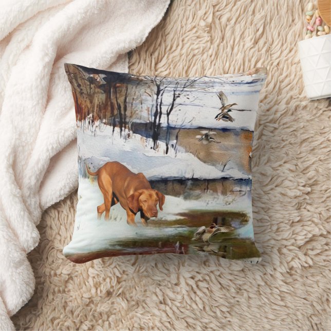 Coussin Vizsla hongroise, canards de chasse en hiver (Couverture)