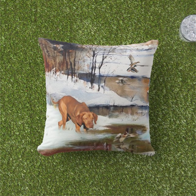 Coussin Vizsla hongroise, canards de chasse en hiver (Herbe)