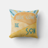 Coussin Voici Son Sunshine Blue Ray Boy Baby shower (Recto)