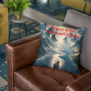 Coussin Voile Serene : Bateau, Eau, Montagnes