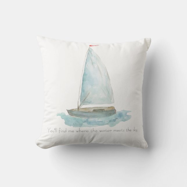 Coussin Voilier aquarelle côtière  (Recto)
