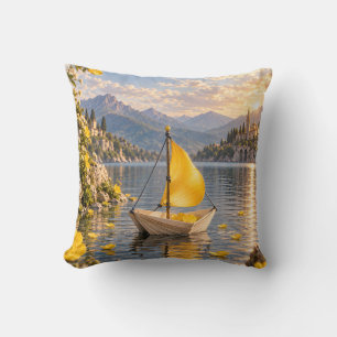 Coussin Voilier Livre d'Or Coucher de Soleil sur Lac Alpin