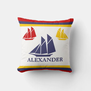 Coussin voilier marine bleu jaune rouge blanc
