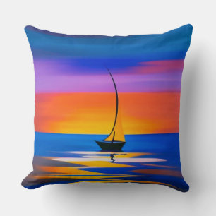 Coussin Voilier sur des eaux calmes durant un coucher de s