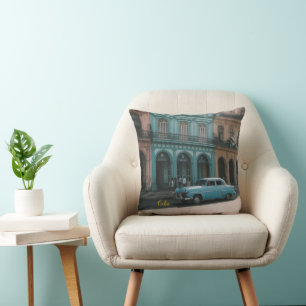 Coussin Voiture Américaine Vintage Turquoise Cuba Colonial