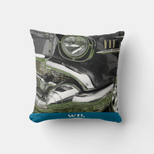 Coussin Voiture ancienne Chevy noire 1957, nom ou votre ph