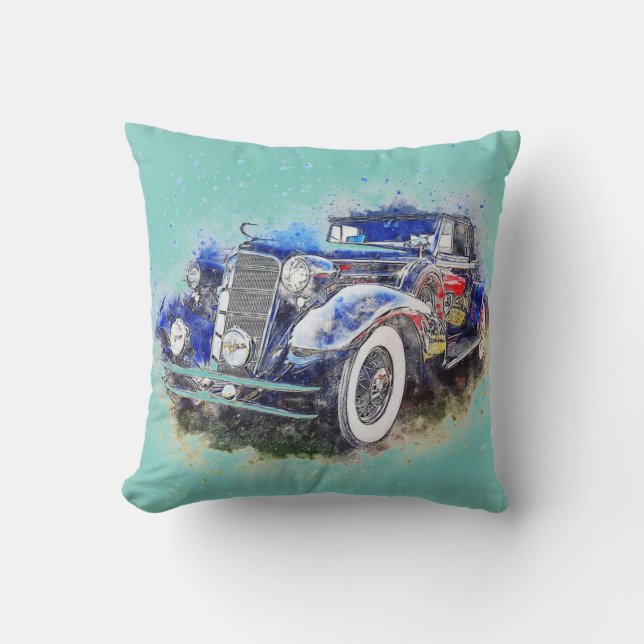 Coussin Voiture bleue vintage (Recto)