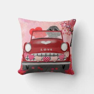 Coussin Voiture de chien caniche avec coeurs Saint-Valenti