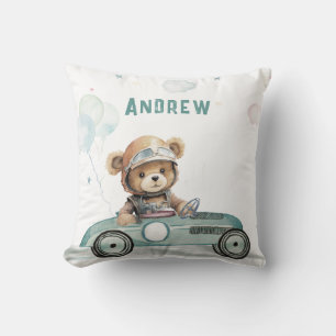 Coussin Voiture de course bébé ours