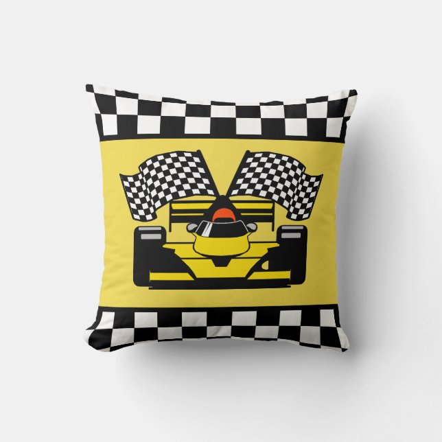 Coussin Voiture de course jaune : Drapeau de contrôleur (Recto)