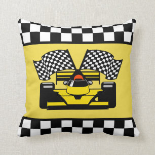 Coussin Voiture de course jaune : Drapeau de contrôleur