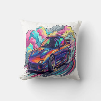 Coussin Voiture de sport JDM colorée dérivant dans un nuag