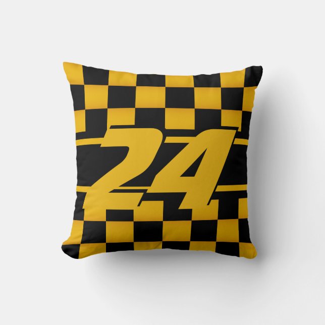 Coussin Voiture Race À damiers| Jaune doré| Numéro (Recto)