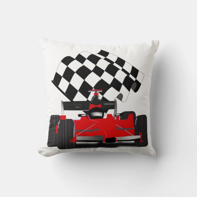 Coussin Voiture Red Race avec drapeau À damiers (Recto)