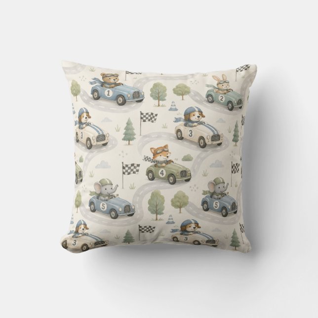 Coussin Voitures de course et petits animaux enfants doux (Recto)