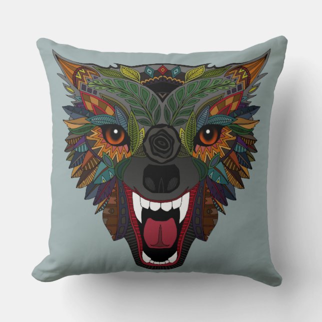 Coussin vol de combat de loup argent (Recto)