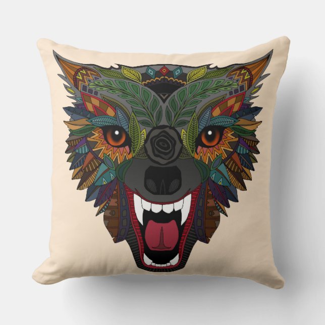 Coussin vol de combat de loup ecru (Recto)