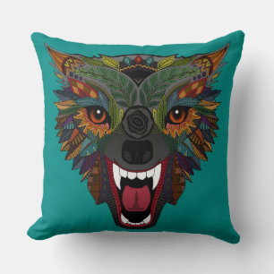 Coussin vol de combat de loup turquoise