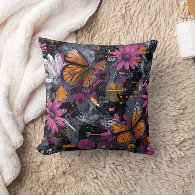 Coussin Vol de Papillon Abstrait Vibrant (4) (Couverture)