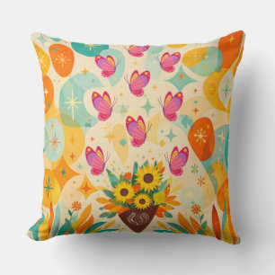 Coussin Vol de Pétales de Milieu de Siècle