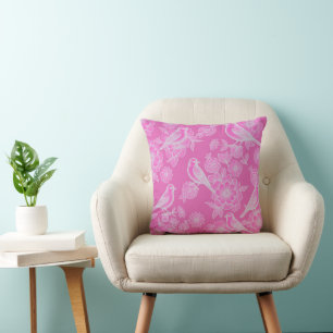 Coussin Vol Rose 💗 Oiseau Floral