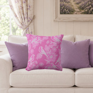 Coussin Vol Rose 💗 Oiseau Floral