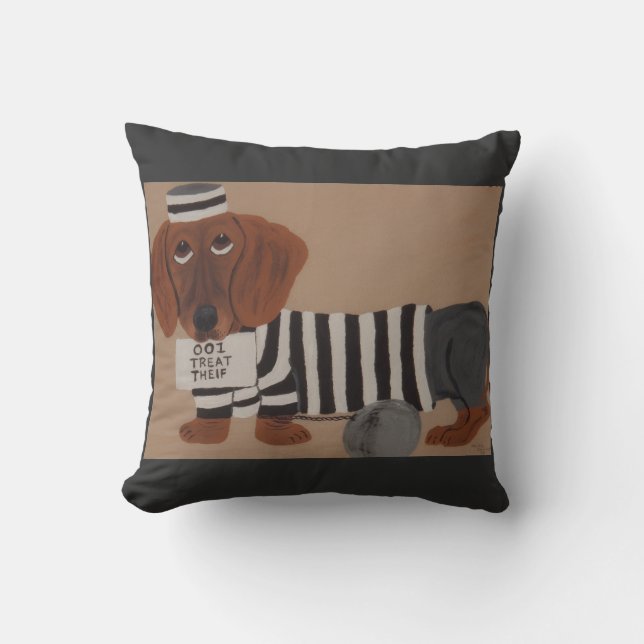 Coussin Voleur de friandises pour teckel prisonnier de la  (Recto)