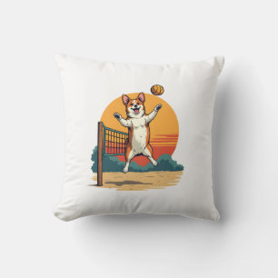 Coussin Volleyball Corgi Vintage Illustration Vectoriel Co
